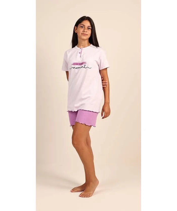 Pigiama serafino ragazza manica corta pantaloncino jersey puro cotone Gary 4100