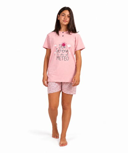 Pigiama serafino ragazza manica corta pantaloncino jersey puro cotone Gary 4104
