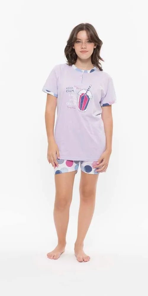Pigiama serafino ragazza manica corta pantaloncino jersey puro cotone Gary R45034