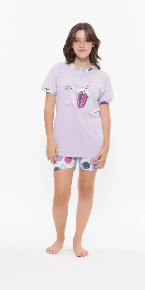 Pigiama serafino ragazza manica corta pantaloncino jersey puro cotone Gary R45034