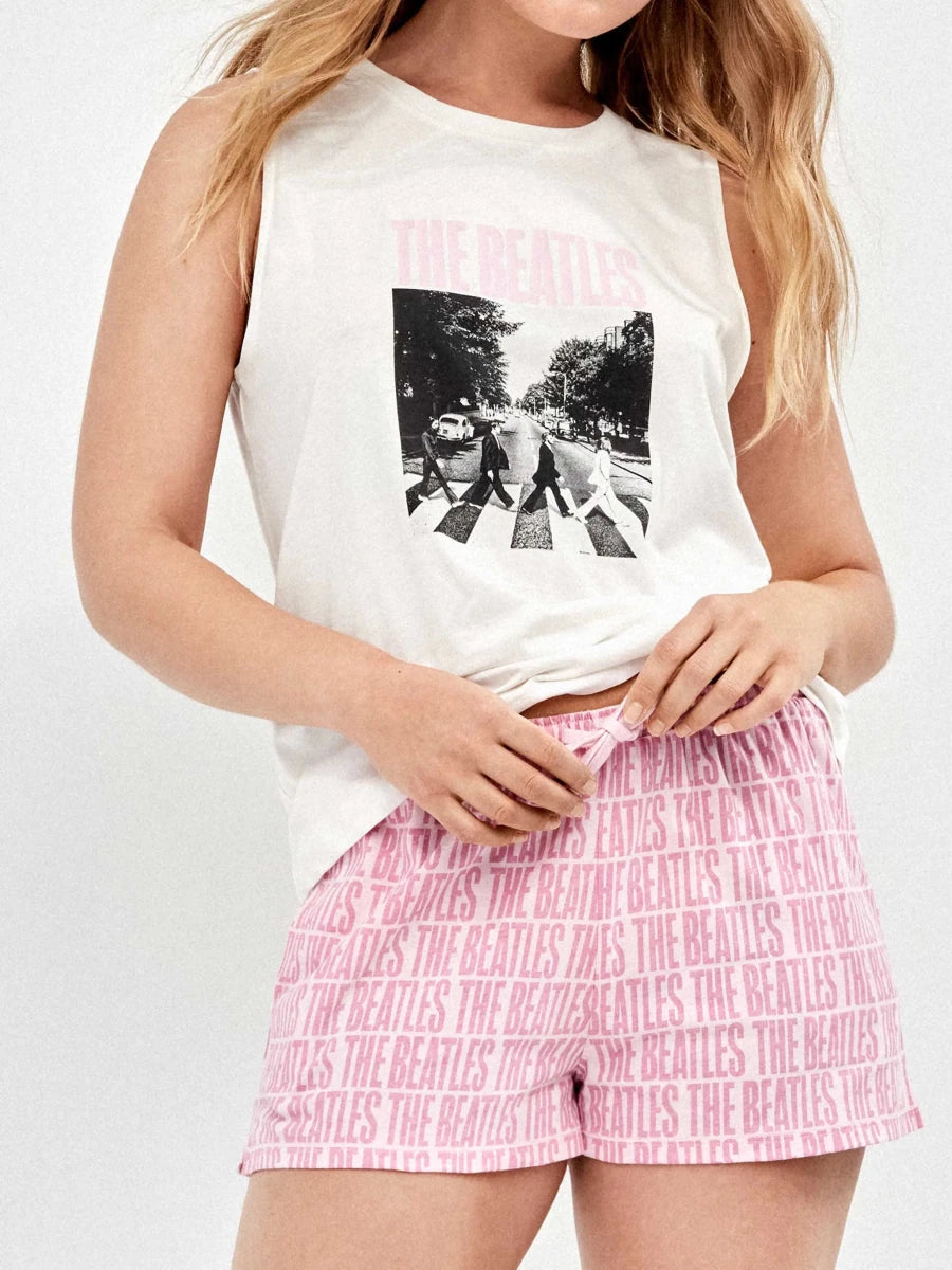 Pigiama spalla larga shorts donna in puro cotone Gisela The Beatles 20411
