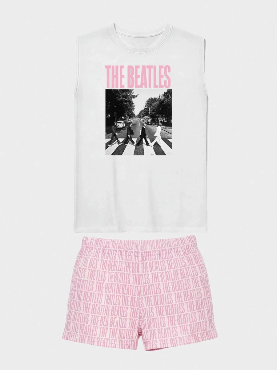 Pigiama spalla larga shorts donna in puro cotone Gisela The Beatles 20411