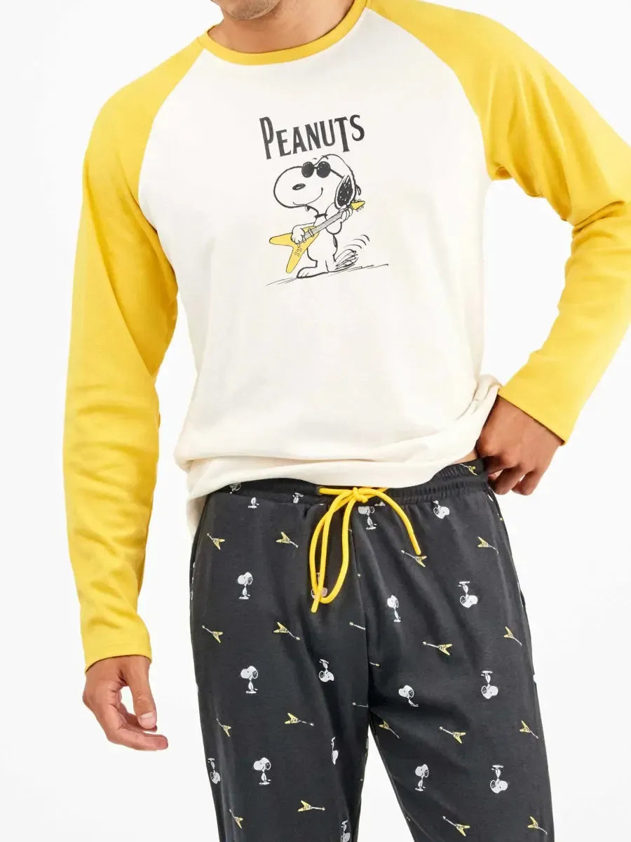 Pigiama uomo Gisela girocollo in caldo cotone Snoopy Peanuts 20343