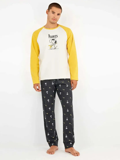 Pigiama uomo Gisela girocollo in caldo cotone Snoopy Peanuts 20343