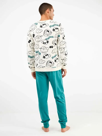 Pigiama uomo Gisela girocollo in caldo cotone Snoopy Peanuts 20344
