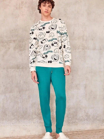 Pigiama uomo Gisela girocollo in caldo cotone Snoopy Peanuts 20344