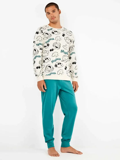 Pigiama uomo Gisela girocollo in caldo cotone Snoopy Peanuts 20344