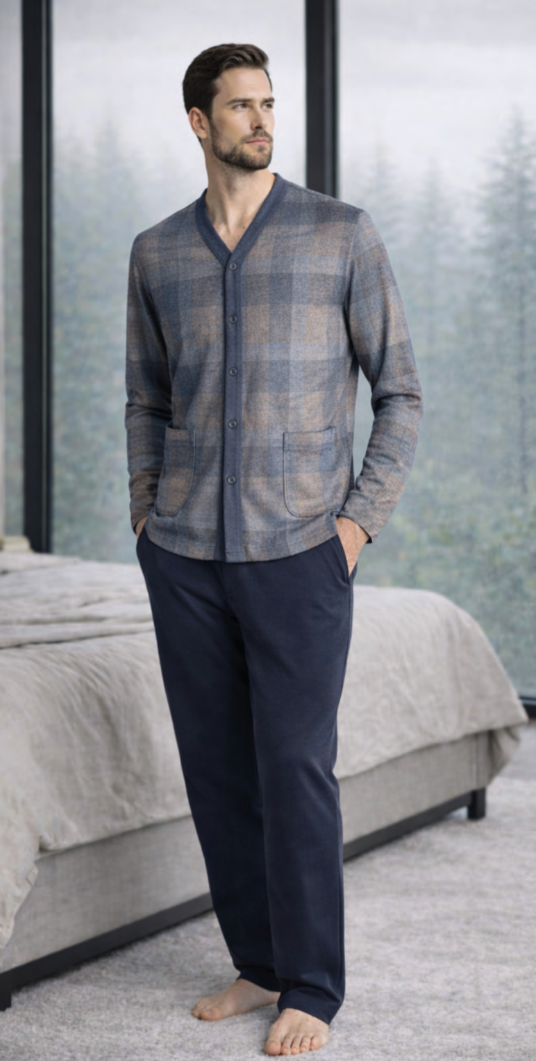Pigiama uomo aperto Nottingham punto milano jacquard NPB372