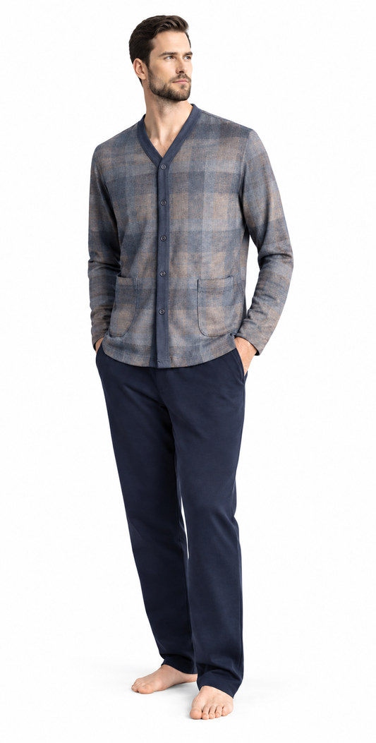Pigiama uomo aperto Nottingham punto milano jacquard NPB372