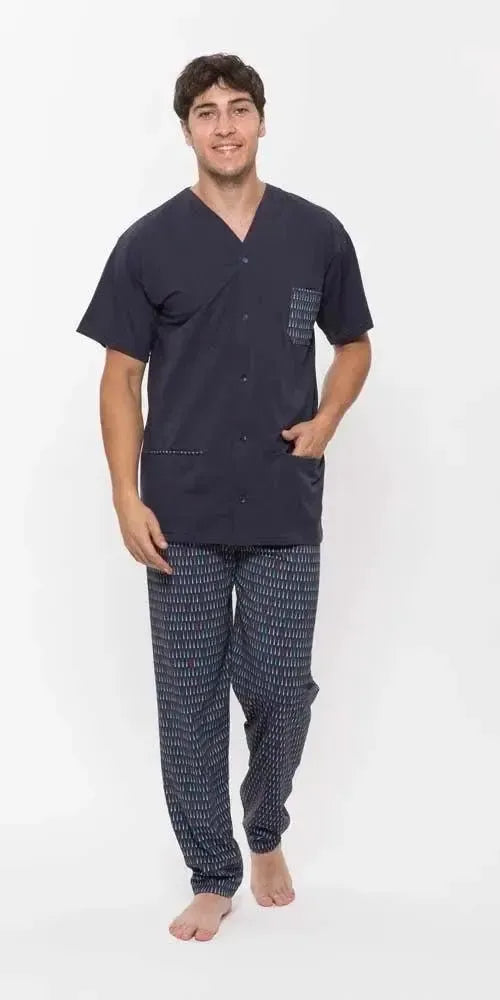 Pigiama uomo aperto mezza manica pantalone lungo Jersey Gary puro cotone R60042