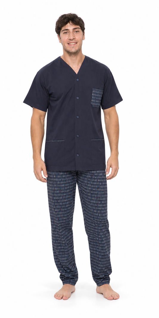 Pigiama uomo aperto mezza manica pantalone lungo Jersey Gary puro cotone R60042