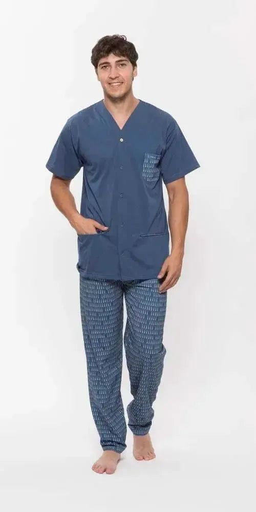 Pigiama uomo aperto mezza manica pantalone lungo Jersey Gary puro cotone R60042