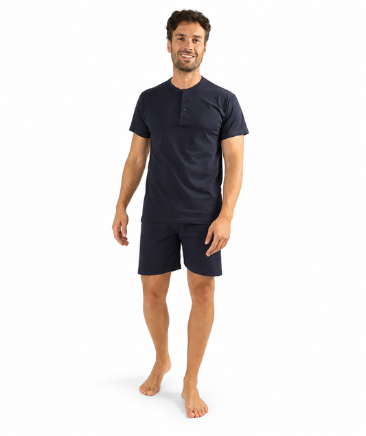 Pigiama uomo corto jersey puro cotone tinta unita blu Gary CB65221