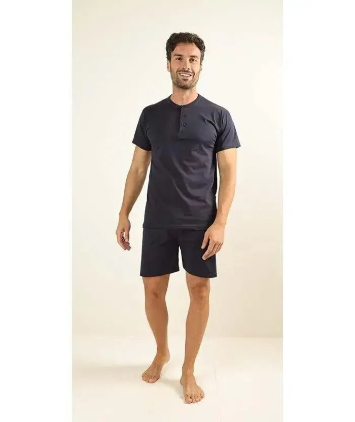 Pigiama uomo corto jersey puro cotone tinta unita blu Gary CB65221