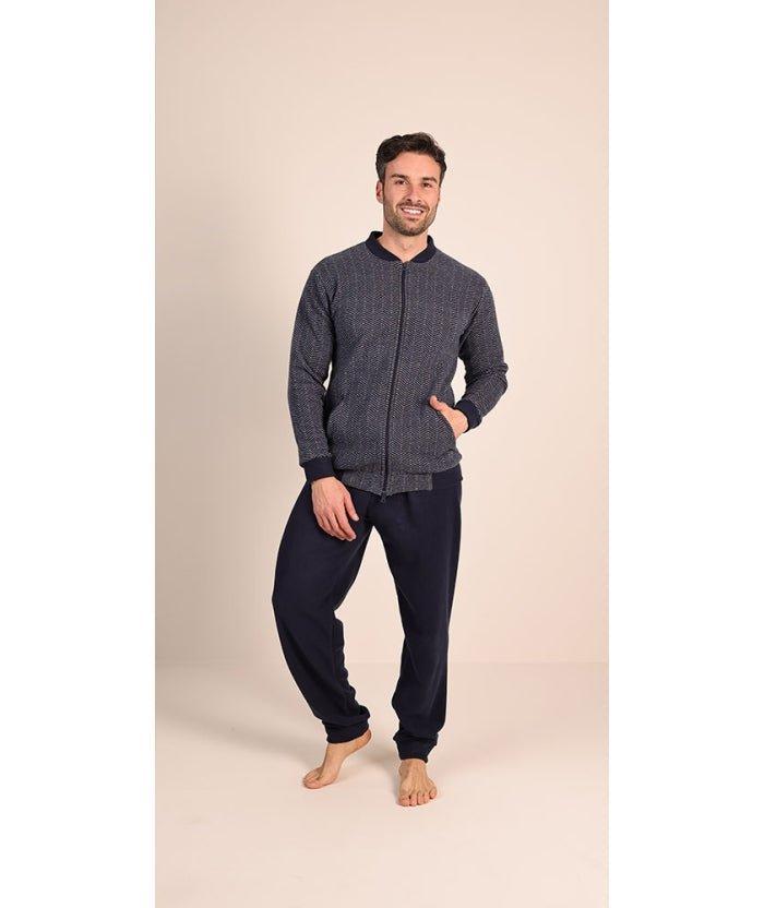 Pigiama uomo invernale aperto con cerniera punto Milano Gary flanellato 6088