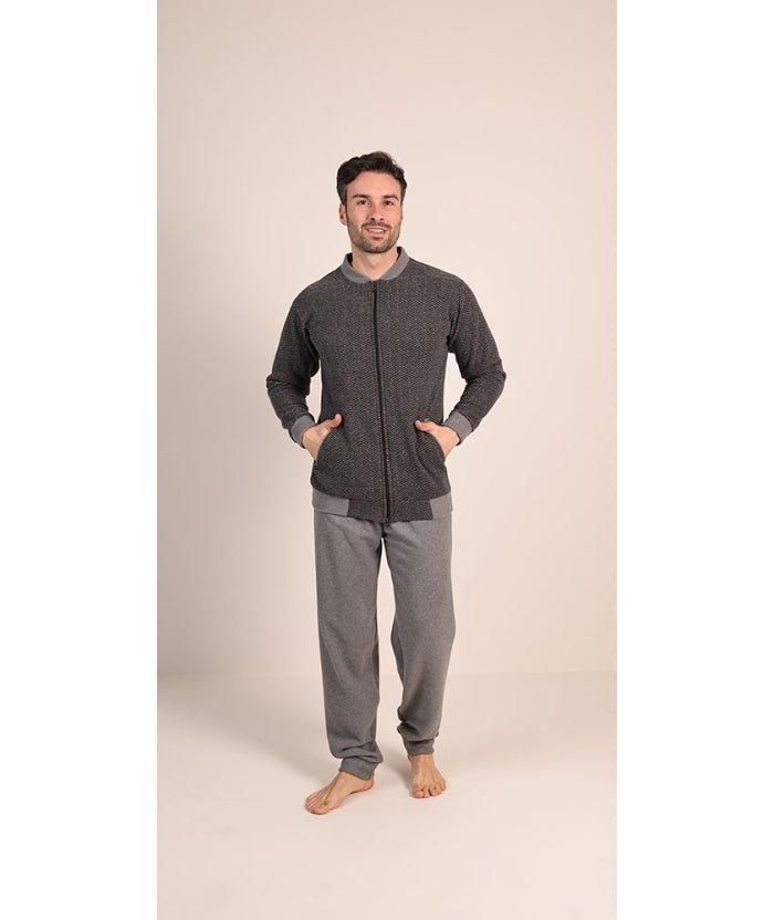 Pigiama uomo invernale aperto con cerniera punto Milano Gary flanellato 6088