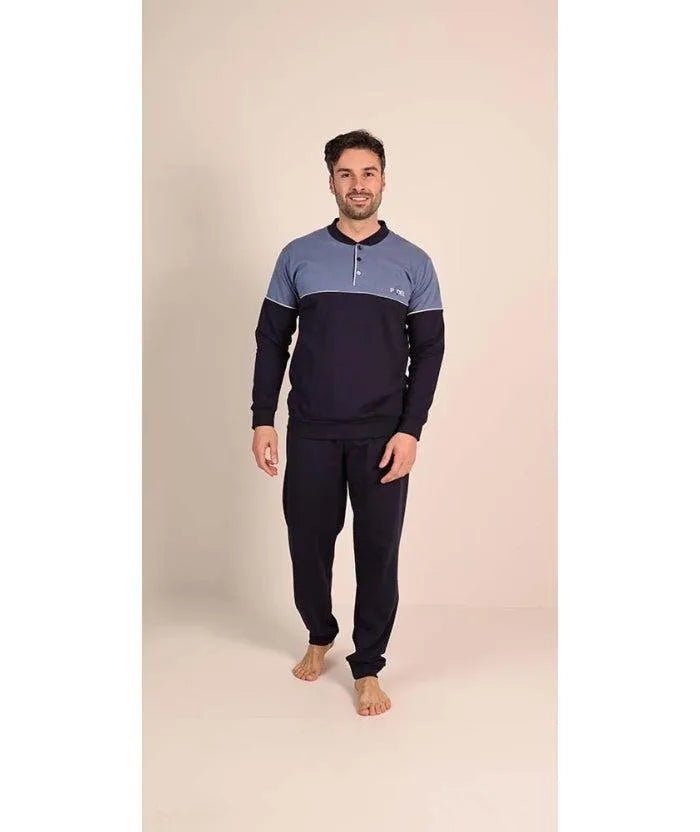 Pigiama uomo invernale collo serafino felpato Gary 6131