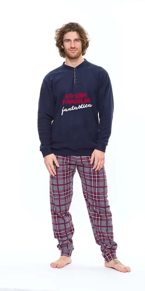 Pigiama uomo invernale collo serafino punto Milano Gary flanellato Famiglia S60120