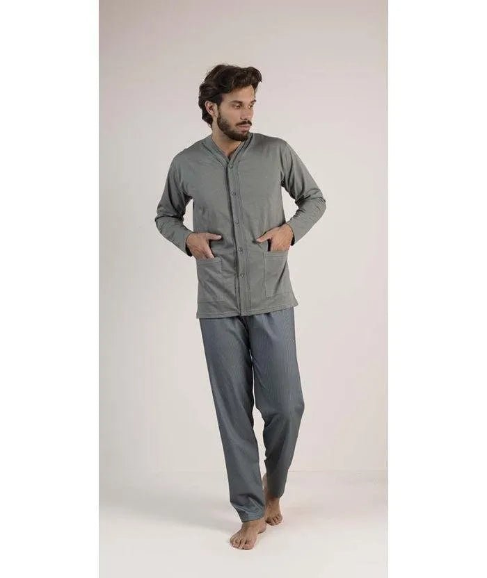Pigiama uomo lungo Jersey aperto Gary puro cotone 6191
