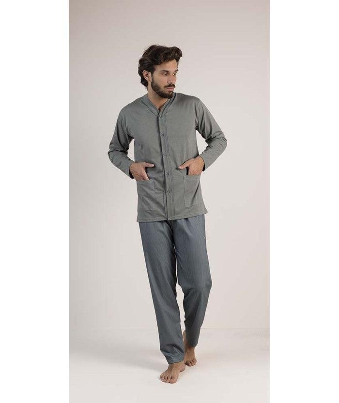 Pigiama uomo lungo Jersey aperto Gary puro cotone 6191