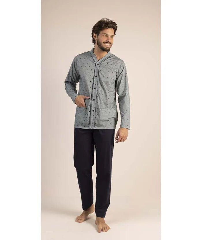 Pigiama uomo lungo Jersey aperto Gary puro cotone 6241
