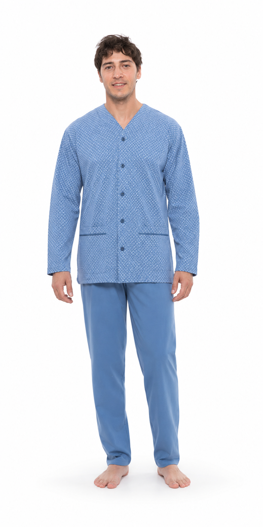 Pigiama uomo lungo Jersey aperto Gary puro cotone R60003