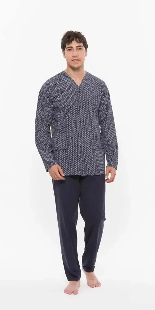 Pigiama uomo lungo Jersey aperto Gary puro cotone R60003