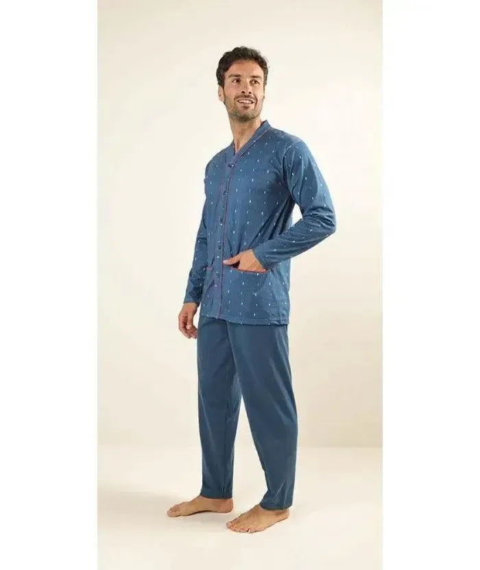 Pigiama uomo lungo Jersey aperto Gary puro cotone Z60032