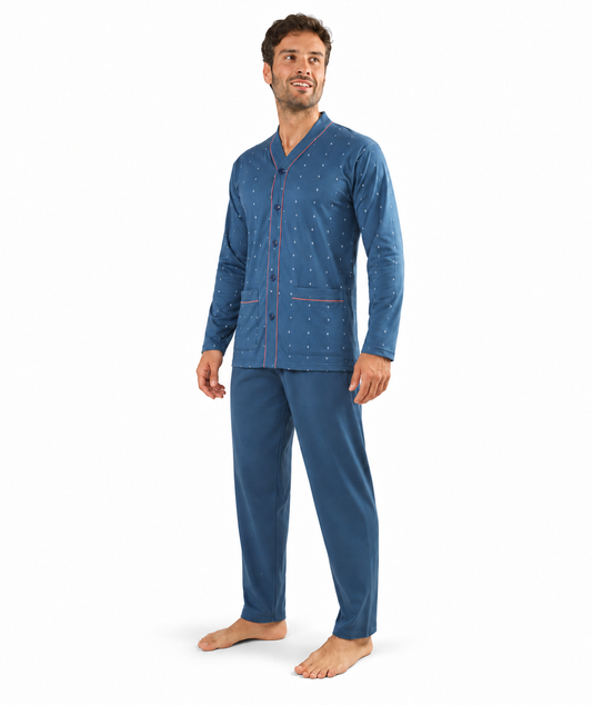 Pigiama uomo lungo Jersey aperto Gary puro cotone Z60032