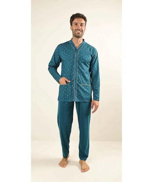 Pigiama uomo lungo Jersey aperto Gary puro cotone Z60032