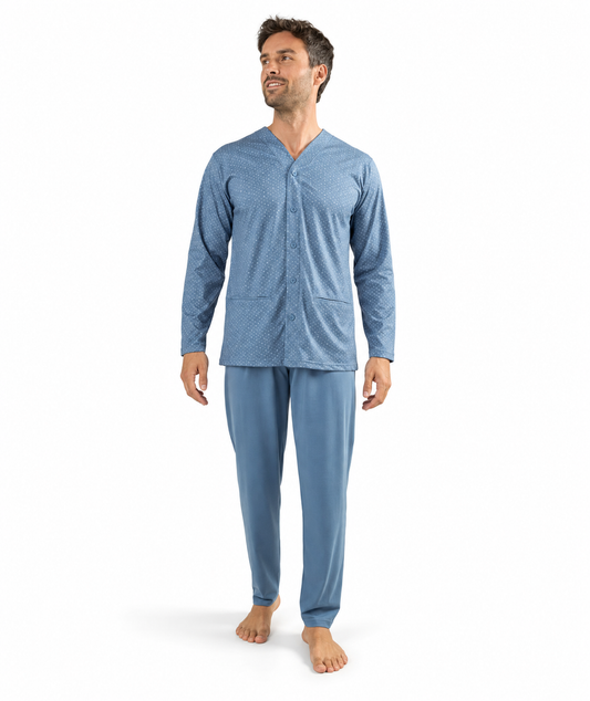 Pigiama uomo lungo Jersey aperto Gary puro cotone Z60051