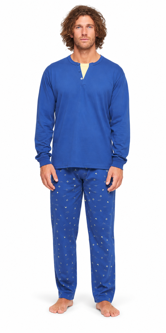 Pigiama uomo lungo Jersey paricollo Gary puro cotone U60042