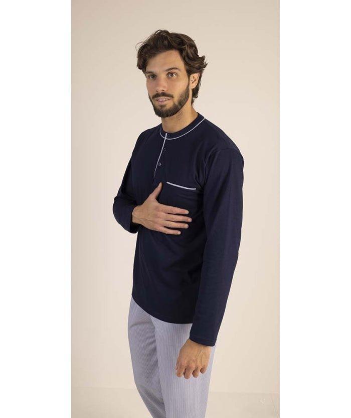 Pigiama uomo lungo Jersey serafino Gary puro cotone 6190