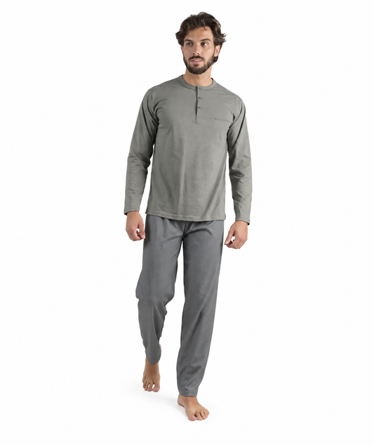 Pigiama uomo lungo Jersey serafino Gary puro cotone 6190