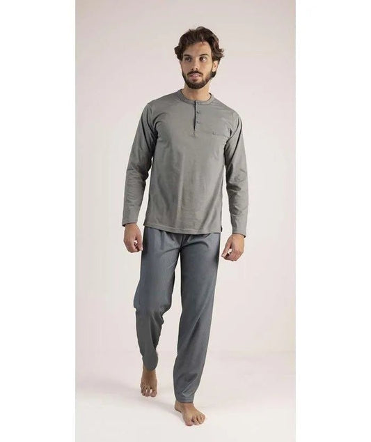 Pigiama uomo lungo Jersey serafino Gary puro cotone 6190