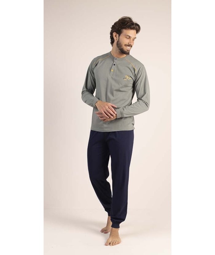 Pigiama uomo lungo Jersey serafino Gary puro cotone 6222