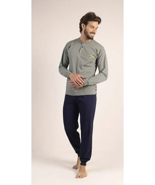 Pigiama uomo lungo Jersey serafino Gary puro cotone 6222