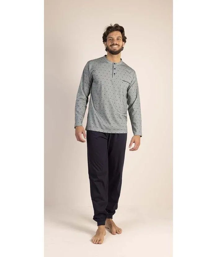 Pigiama uomo lungo Jersey serafino Gary puro cotone 6240