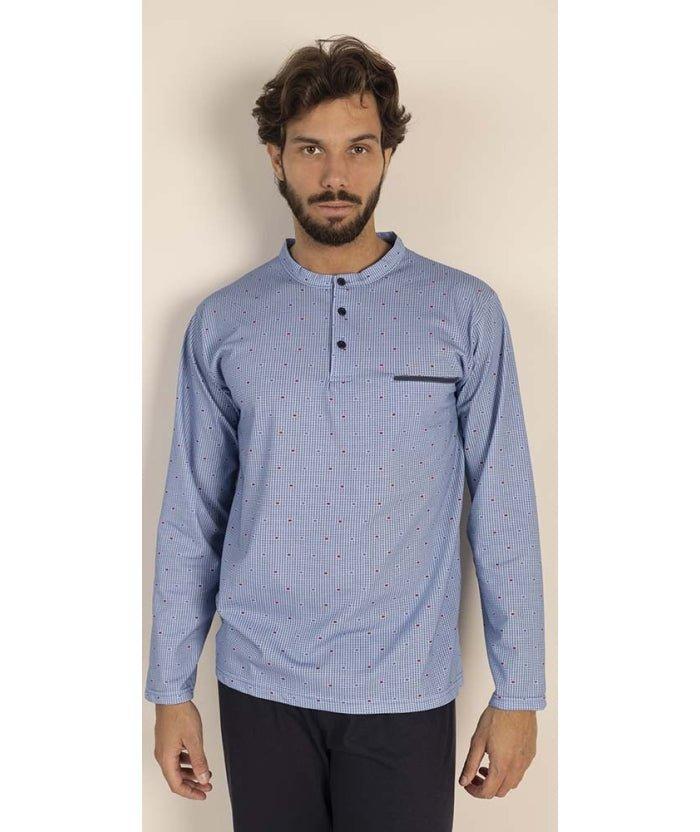 Pigiama uomo lungo Jersey serafino Gary puro cotone 6240