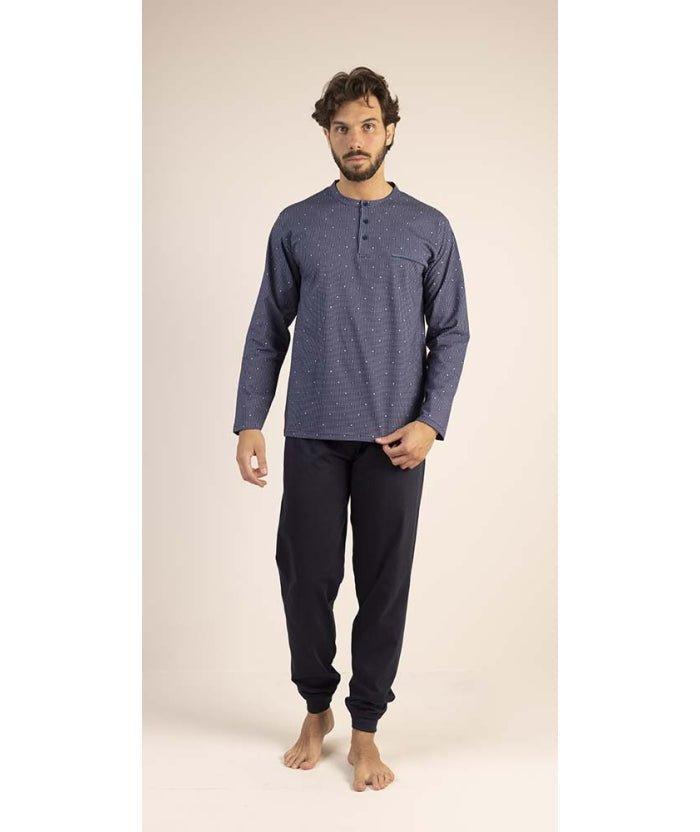 Pigiama uomo lungo Jersey serafino Gary puro cotone 6240