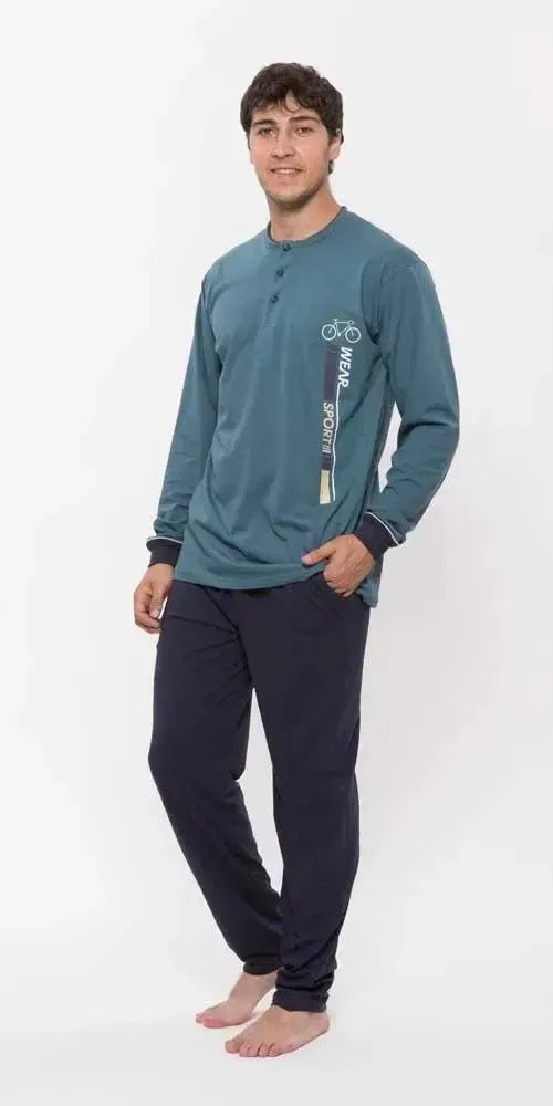 Pigiama uomo lungo Jersey serafino Gary puro cotone R60074
