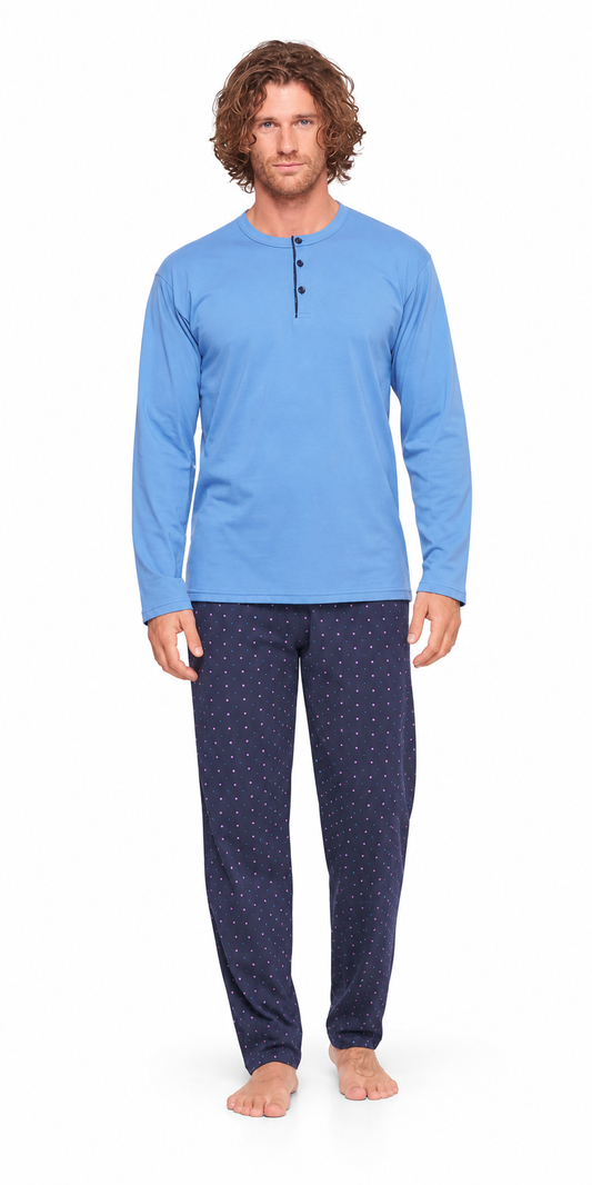Pigiama uomo lungo Jersey serafino Gary puro cotone U60002