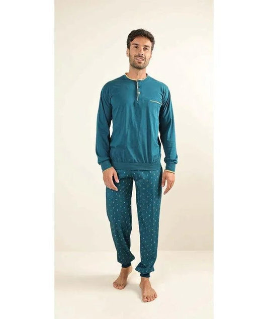 Pigiama uomo lungo Jersey serafino Gary puro cotone Z60030