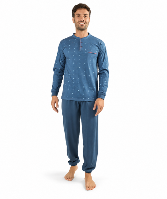 Pigiama uomo lungo Jersey serafino Gary puro cotone Z60031