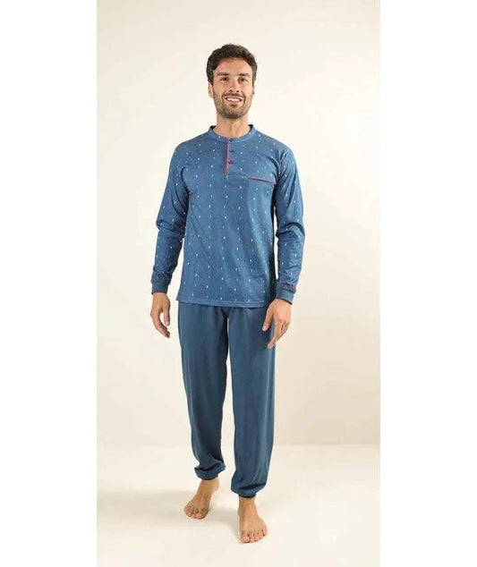 Pigiama uomo lungo Jersey serafino Gary puro cotone Z60031