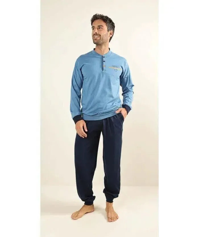 Pigiama uomo lungo Jersey serafino Gary puro cotone Z60090
