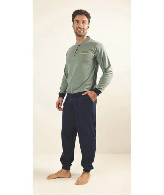 Pigiama uomo lungo Jersey serafino Gary puro cotone Z60090