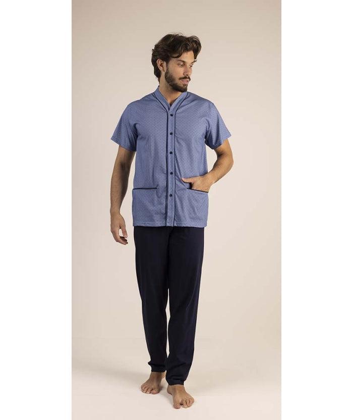 Pigiama uomo mezza manica pantalone lungo Jersey aperto Gary puro cotone 6182
