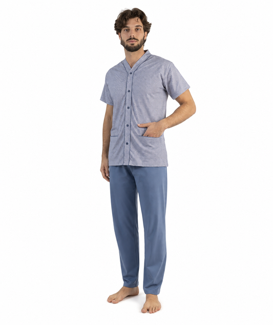 Pigiama uomo mezza manica pantalone lungo Jersey aperto Gary puro cotone 6182