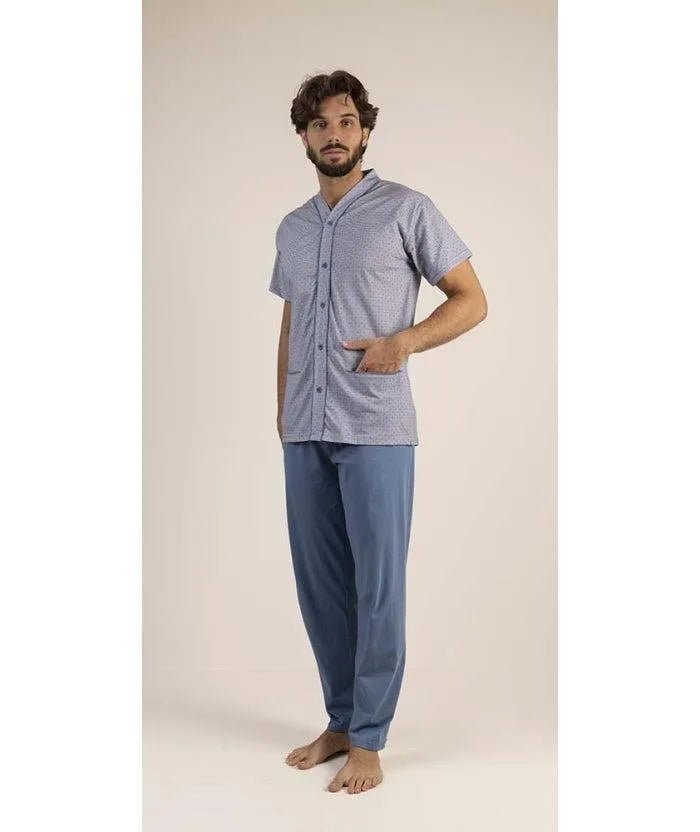 Pigiama uomo mezza manica pantalone lungo Jersey aperto Gary puro cotone 6182